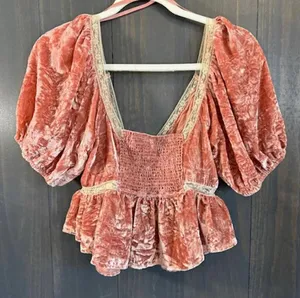 Free People Yours Truly Pink Crushed Velvet Top, Size S thumbnail 3