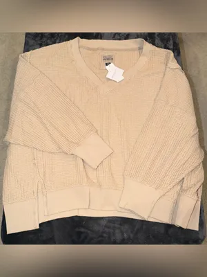 American Eagle Big Hug V-Neck Waffle Sweatshirt Size Large New with tag thumbnail 4
