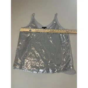 Shinestar Top Silver Sequin Spaghetti Strap V Neck Loose Fit Size M thumbnail 5