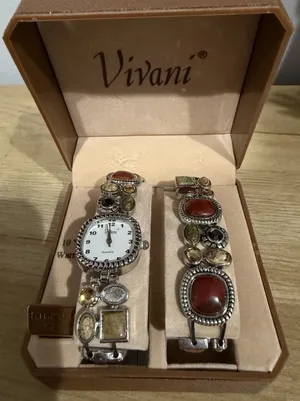 Vivian Woman's Watch & Matching Bracelet With Stone Gem Accents‎ New In Box READ thumbnail 1