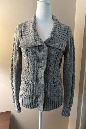 St. John's Bay Cardigan Women’s Size S Gray Cable Knit Sweater thumbnail 1
