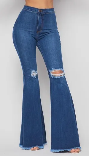 Super Flare Distressed Denim Jeans thumbnail 1