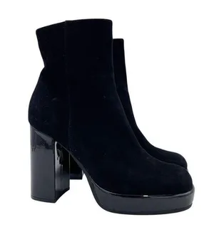 Jeffrey Campbell Mary Kate Ankle Platform Booties Black Suede Size 7 Free People thumbnail 1
