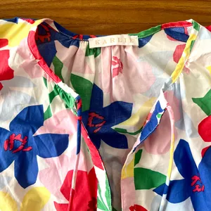 Karlie Women Cotton Multicolor Floral Puff Sleeve Blouse Boutique Boho Chic thumbnail 3