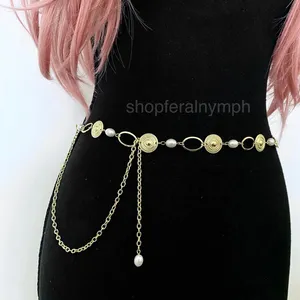Gold Y2K Faux Pearl Coin Medallion Chain Belt, Fits 17 to 43.5 Inches, X7GA1310 thumbnail 4