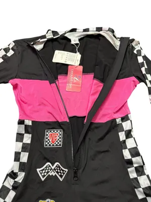 Checkerboard Racing Romper with Hot Pink Panel Black Size M thumbnail 5