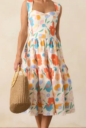 Boutique FORE Colorful Floral Cross-Back Midi/Maxi Dress — Size Small thumbnail 1
