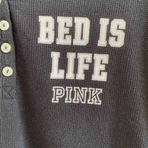 Victoria’s Secret Pink Black Henley Waffle Knit Sleep Shirt Size Large thumbnail 5