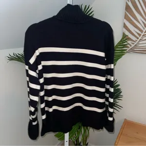 Zara Women Zip Turtleneck Sweater Ecru/Black Striped Knit Fall Winter Size Large thumbnail 4