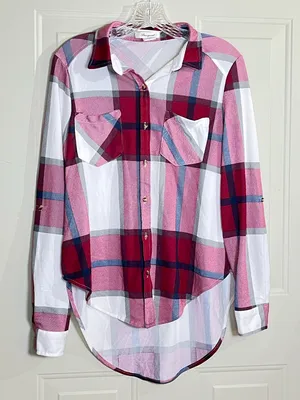 Passport Red and Pink Plaid Shirt Size L thumbnail 1