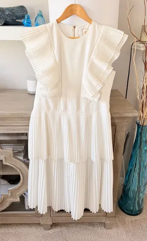 Emily McCarthy Chloe Dress in Linen White Women's‎ Size Medium thumbnail 1