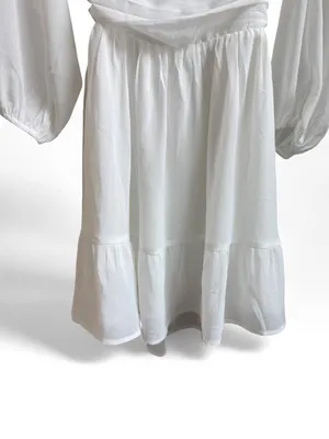 FOROLAV White Chiffon Puff Sleeve Tie-Back Mini Dress thumbnail 4