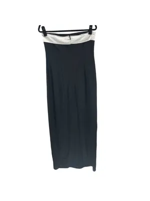 Lulus Elevated Element Gown Strapless Maxi Dress Slit Black White M thumbnail 3