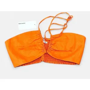 Reformation halter bralette cropped top Isabel citrus orange medium 100% linen thumbnail 6