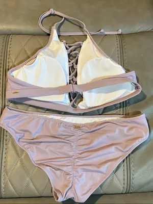 PINK Victoria's Secret Lavender Lace-Up High-Neck Bikini thumbnail 2