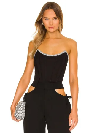 H:ours Revolve Sandy Top Black Strapless Corset Cotton Blend Size Small thumbnail 1