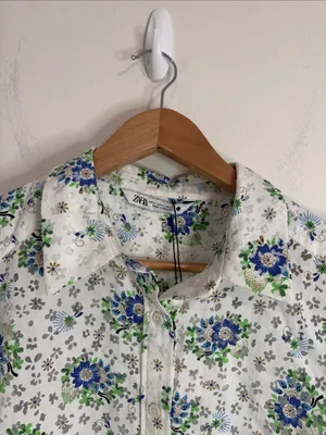 Zara Collared Button-down Balloon Sleeve Crop Blouse Burnout Floral Print size L thumbnail 6