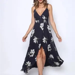 Lulus All Mine Navy Blue Floral Print High-Low‎ Wrap Dress M 65229 NWT thumbnail 2