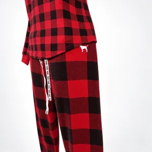 PINK Victoria's Secret Sleep Set Waffle Knit Women M Red Black Buffalo Plaid thumbnail 8