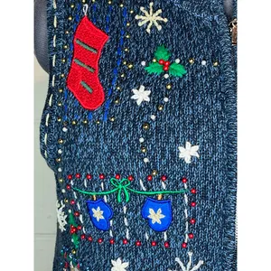 christmas sweater vest snowmen snowflakes beaded Blue Size M thumbnail 4