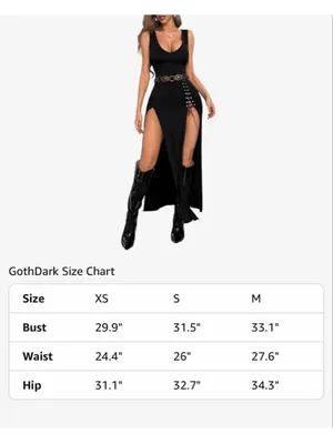 NEW GothDark Black Goth High Slit V Neck Eyelet Rope Club Maxi Dress S thumbnail 4
