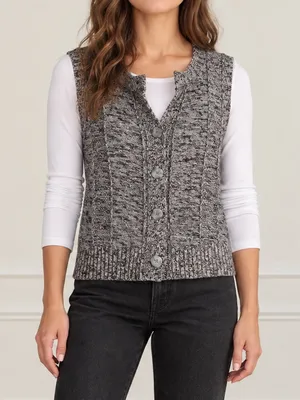 Vintage North Crest Sweater Vest Large Gray Marled Ramie Cotton Grandpa Preppy thumbnail 1