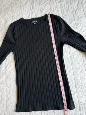 J. Crew Pointelle Ribbed Crewneck Long Sleeve T Shirt Scallop Trim Medium thumbnail 6