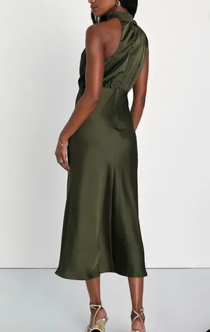 Lulus distinctive charm satin draped high neck dress size xs thumbnail 2