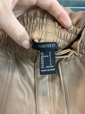 Forever 21 High-Waist Faux Leather Paperbag Shorts - Tan thumbnail 5