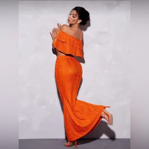 Elegant Orange Women's Top & Skirt Set thumbnail 2