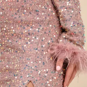 Lulu's Sequined Pink Midi Skirt with Slit thumbnail 5