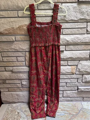 Farm Rio Smocked Jumpsuit in Rust Paisley Leopard Animal Print Size G small thumbnail 3