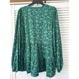 True Craft Green Floral Tiered V Neck Long Sleeve Peplum Blouse Top‎ XL thumbnail 3