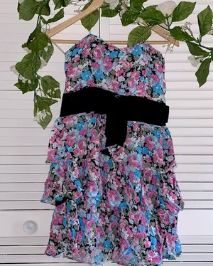 Strapless Floral Ruffle Mini Dress Pink Size M thumbnail 1