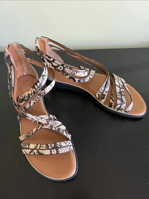 Franco Sarto Gaetana flat gladiator sandals in a natural snake print leather thumbnail 9