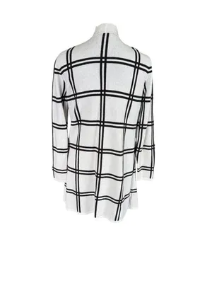 Loft Petite black and off white striped long sleeve open cardigan sweater MP thumbnail 4