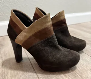 Martinelli Spain Suede Ankle Booties EU 35 Brown Tan Colorblock High Heel Zip thumbnail 1