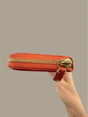 Coach Orange Leather Zip-Around Wallet with Gold Hardware thumbnail 5