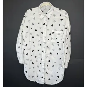 Disney Minnie Mouse Button Down‎ Long Sleeve Tunic Sleepwear White/ Black Medium thumbnail 2