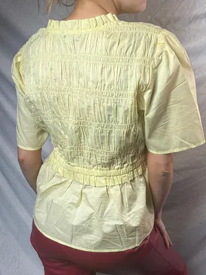 Vintage cottage core top with ruffles in yellow thumbnail 3