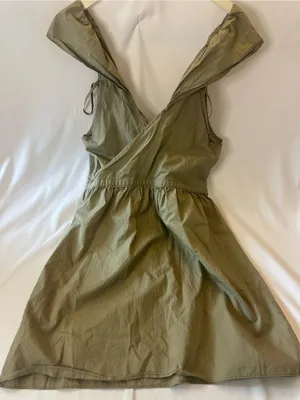 Madewell Cold-Shoulder Ruffle Sheath Dress V-Neck Crisp Cotton Khaki Size 12 thumbnail 7