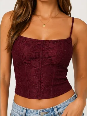 White Fox Burgundy Lace Bustier Corset Top thumbnail 1