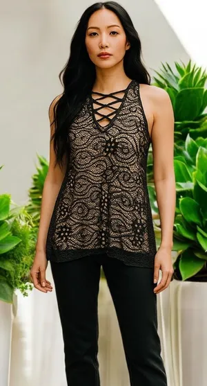 Rue 21 super cute sleeveless lace top with lace up design in front of! thumbnail 1