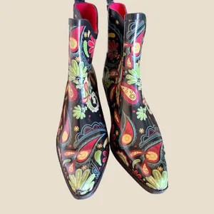Corkys Womens 10 Black Floral Paisley Rubber Rain Boots Western Ankle Country thumbnail 2