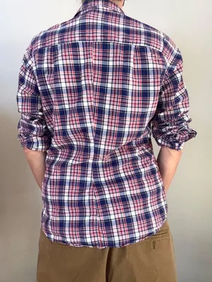 Frank & Eileen "Barry" Fitted Cotton Red/Navy Plaid Button Down Shirt  Medium thumbnail 9