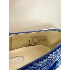 Vintage Nouveau 90s Royal Blue Satin Beaded Pumps Sz 7 thumbnail 7