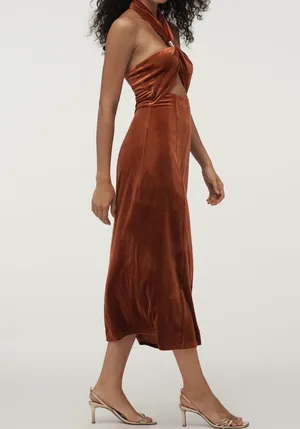 Anthropologie Flat White Velvet Halter Cutout Midi Dress, Size XL thumbnail 6