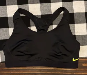 Nike Black Sports Bra neon yellow swoosh medium thumbnail 1