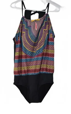 Cleanwater Geo Print High Neck Colorful One Piece Swimsuit Size Large thumbnail 1