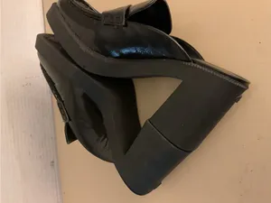 Michael Kors women black leather glossy platform mule heel shoes US 10 thumbnail 9